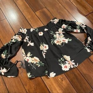 Forever 21 Black Floral Off the Shoulder Top Blouse